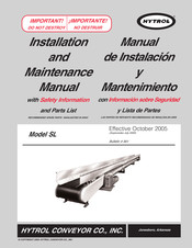 HYTROL SL Manual De Instalacion Y Mantenimiento Con Informacion Sobre Seguridad Y Lista De Partes