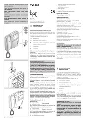 Bpt YVL200 Instrucciones Para La Utilización Y Instalación