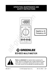 Greenlee 93-603 Instrucciones De Operacion, Mantenimiento Y Seguridad