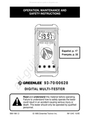 Greenlee Textron 93-70/00628 Manual De Instrucciones De Operacion, Mantenimiento Y Seguridad