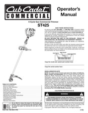 Cub Cadet Commercial ST425 Manual Del Operador