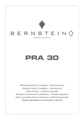 BERNSTEIN PRA 30 Notas Importantes Sobre La Instalación Y Certificado De Garantía