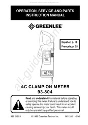 Greenlee 93-804 Instructivo De Operacion, Servicio Y Piezas