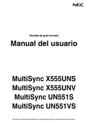 NEC MultiSync X555UNV Manual Del Usuario