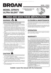 Broan QTR070 Manual De Instrucciones