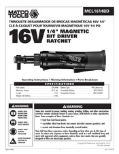 Matco Tools MCL1614BD Instrucciones De Operación