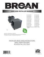 Broan B160H65RT Manual Del Usuario Y Del Instalador