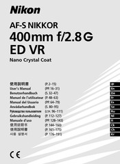 Nikon AF-S NIKKOR 400mm f/2.8 ED VR Manual Del Usuario