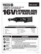 Matco Tools MCL1614R Instrucciones De Operación