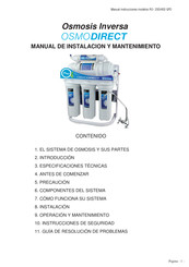 Osmosis Inversa OSMODIRECT RO-400 GPD Manual De Instalación Y Mantenimiento