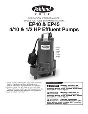 Ashland Pump EP40M1-20 Manual De Operación, Desempeno, Especifícaciones Y Piezas De Repuesto