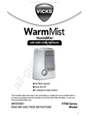 Vicks WarmMist V750 Serie Manual De Uso Y Cuidado