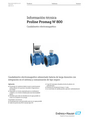 Endress+Hauser Proline Promag W 800 Información Técnica