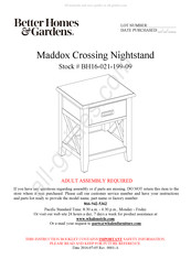 Better Homes and Gardens Maddox Crossing BH16-021-199-09 Instrucciones De Montaje