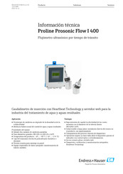 Endress+Hauser Proline Prosonic Flow I 400 Información Técnica