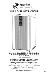 Guardian Technologies Pro Max Dual HEPA Instrucciones De Uso Y Cuidado