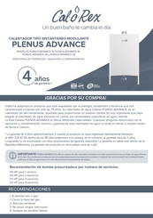 Calorex PLENUS ADVANCE 14 Instructivo De Instalación, Operación Y Mantenimiento