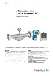 Endress+Hauser Proline Promass O 500 Información Técnica