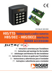 Roger Technology H85/TTD Serie Instrucciones Y Advertencias Para El Instalador