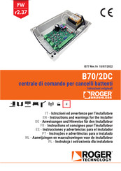 Roger BRUSHLESS B70/2DC Instrucciones Y Advertencias Para El Instalador