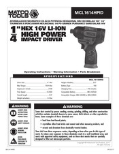 Matco Tools MCL1614HPID Instrucciones De Operación