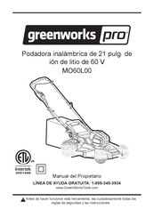 GreenWorks Pro MO60L00 Manual Del Propietário