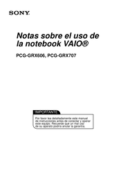 Sony VAIO PCG-GRX606 Notas Del Producto