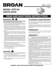 Broan QTR140 Instrucciones