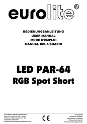 EuroLite LED PAR-64 RGB Spot Short Manual Del Usuario
