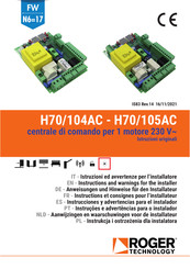 Roger Technology H70/104AC Instrucciones Y Advertencias Para El Instalador