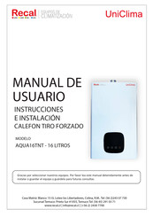 RECAL UniClima AQUA16TNT Manual De Usuario