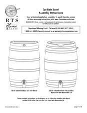 RTS 50 US Gallon Flat Back Eco Rain Barrel Manual De Instrucciones