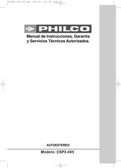 Philco CSP3-405 Manual De Instrucciones Garantía Y Servicios Técnicos Autorizados