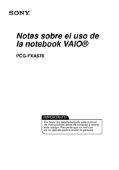 Sony VAIO PCG-FXA678 Notas Sobre El Producto