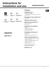 Indesit AQUALTIS AQ9F 491 Instrucciones Para La Instalación Y El Uso