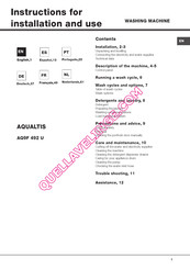 Hotpoint AQUALTIS AQ9F 492 U Instrucciones Para La Instalación Y El Uso