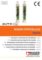 Roger Technology T90/F4S Instrucciones Y Advertencias Para El Instalador