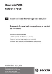 Becker CentronicPLUS SWC541 PLUS Instrucciones De Montaje Y De Servicio