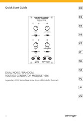 Behringer 2500 DUAL NOISE/ RANDOM VOLTAGE GENERATOR MODULE 1016 Guia De Inicio Rapido