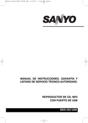 Sanyo MDX-452 USB Manual De Instrucciones, Garantía Y Listado De Servicio Técnico Autorizado