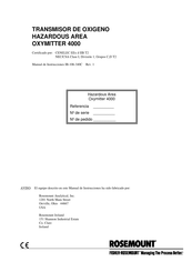 Rosemount HAZARDOUS AREA OXYMITTER 4000 Manual De Instrucciones