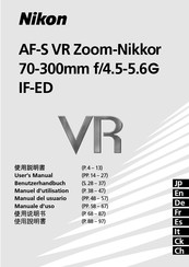 Nikon AF-S VR Zoom-Nikkor 70-300mm f/4.5-5.6G IF-ED Manual Del Usuario