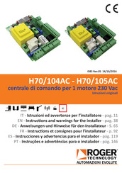Roger H70/104AC Instrucciones Y Advertencias Para El Instalador