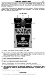 Behringer VINTAGE PHASER VP1 Manual De Instrucciones