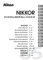 Nikon AF-S DX Micro NIKKOR 85mm f/3.5G ED VR Manual Del Usuario