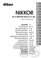Nikon AF-S NIKKOR 85mm f/1.8G Manual Del Usuario