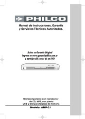 Philco AMP-21 Manual De Instrucciones Garantía Y Servicios Técnicos Autorizados