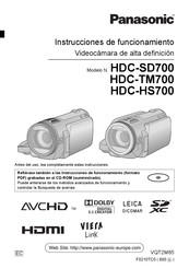 Panasonic HDC-SD700 Instrucciones De Funcionamiento