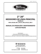 Water Specialties ML16 Manual De Operación Y Mantenimiento Lista De Piezas