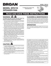 Broan SPK110 Manual De Instrucciones